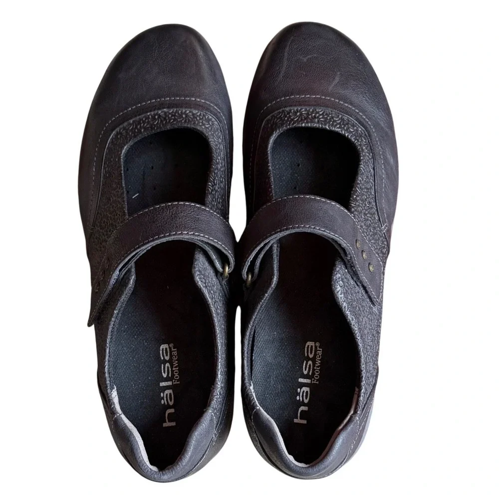 Halsa Aloe Embossed Mary Jane Comfort Shoes Womens 11W Black Leather Soft Casual